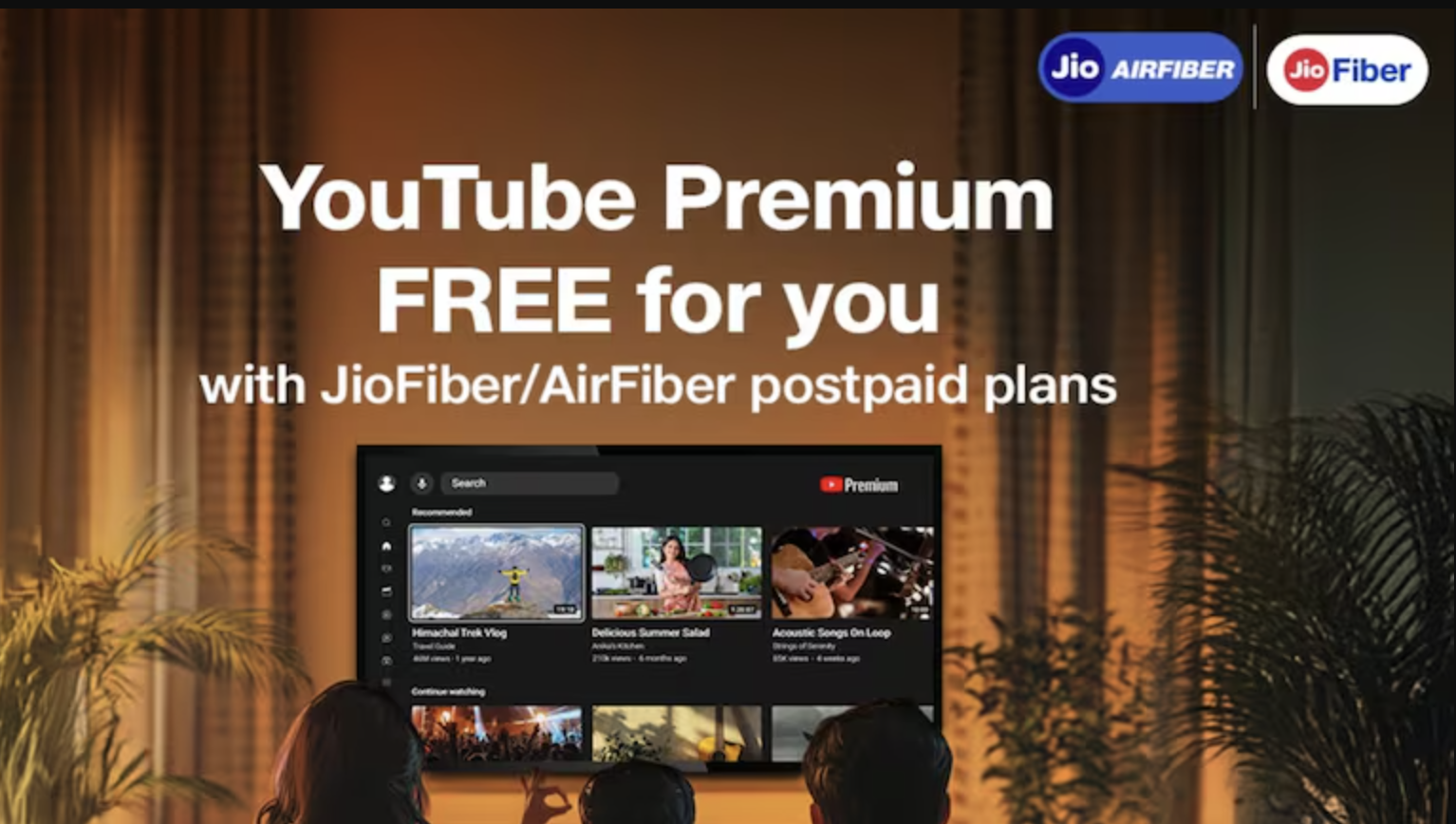 Jio Offers Free Youtube Premium With JioFiber Plans